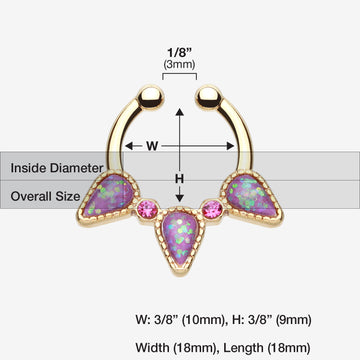 Detail View 1 of Golden Opal Sparkle Trident Fake Septum Clip-On Ring-Purple